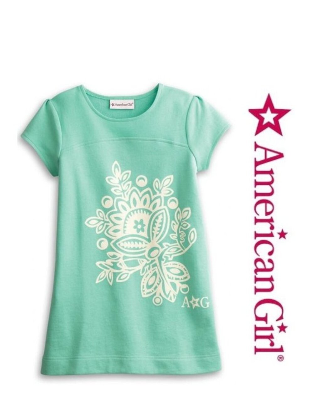 American Girl | Aqua and Cream Tropical Bloom Tunic | Size Large, 14-16